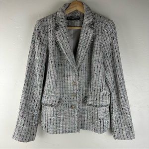 Karl Lagerfeld Paris Size 14 Black White Pink Green Tweed Button Up Blazer